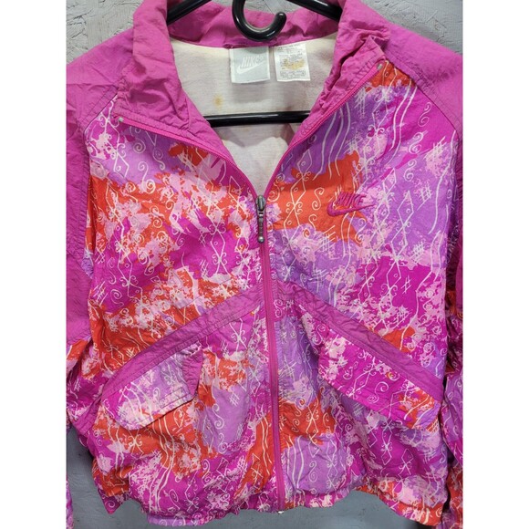 Vtg Nike Pink Spell Out Swoosh Abstract Print Jacket 90s Women’s SZ‎ M 10/12 - Picture 2 of 12